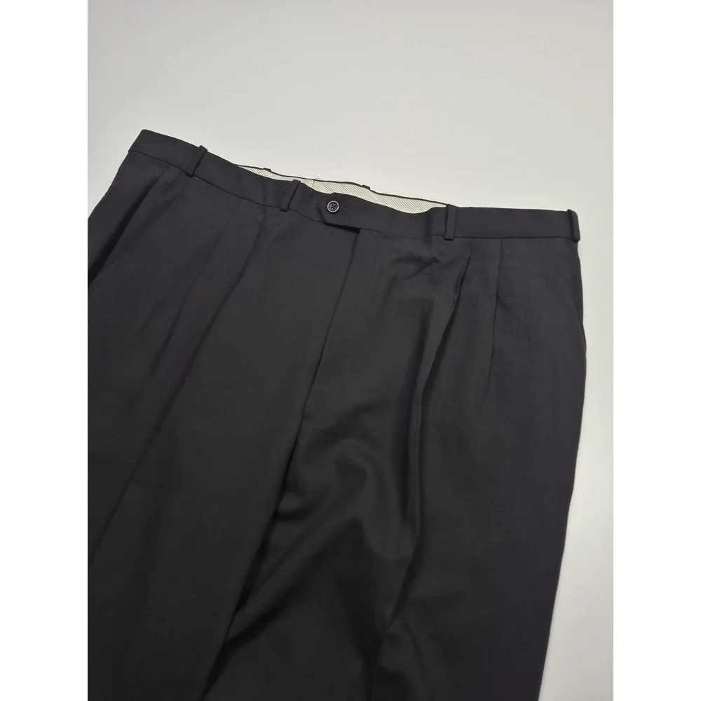 BeaverBrook Suit Mens 50 Long Black 100% Wool Double Breasted 2 Piece 45x36 NWT